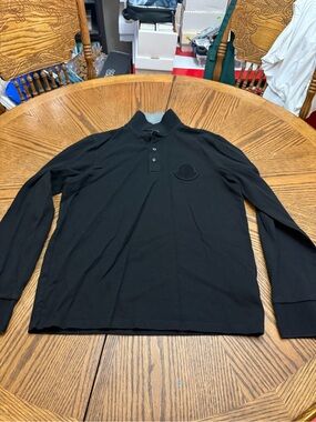 Moncler Black Long Sleeve Polo with Tonal Logo